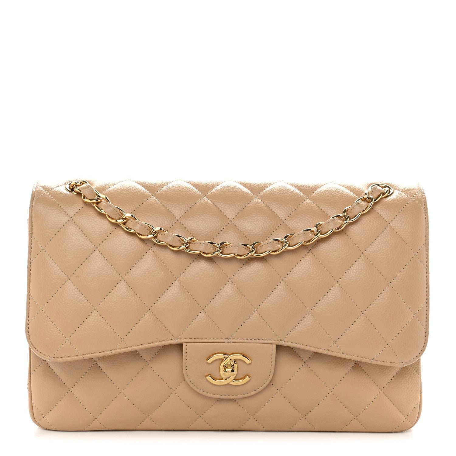 Chanel Caviar Quilted Jumbo Double Flap Beige