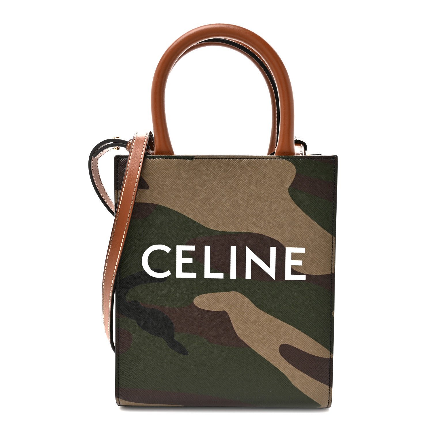 Celine Canvas Calfskin Mini Vertical Cabas Khaki