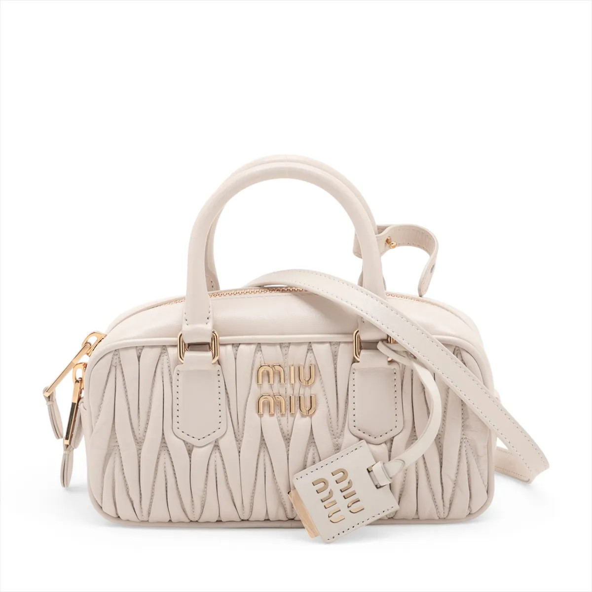 Miu Miu Matelassé Arkady 5BB142 Leather 2 Way Handbag White