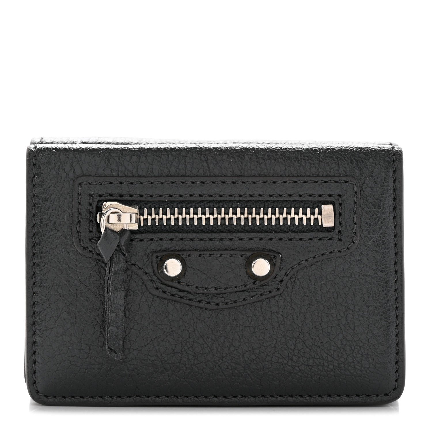Balenciaga Agneau Classic Silver Hardware Mini Wallet Gris Fossile