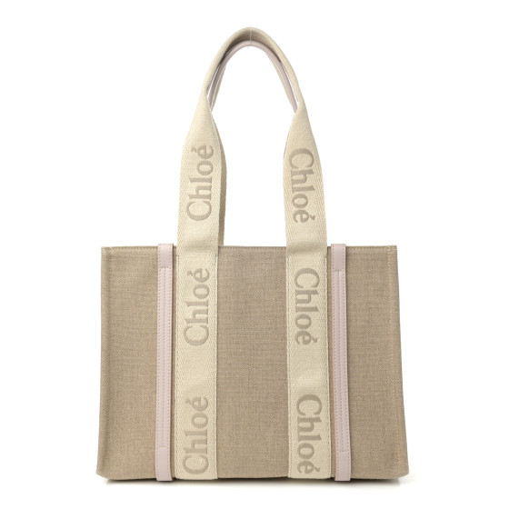 Chloe Linen Calfskin Medium Woody Ribbon Tote Cement Pink