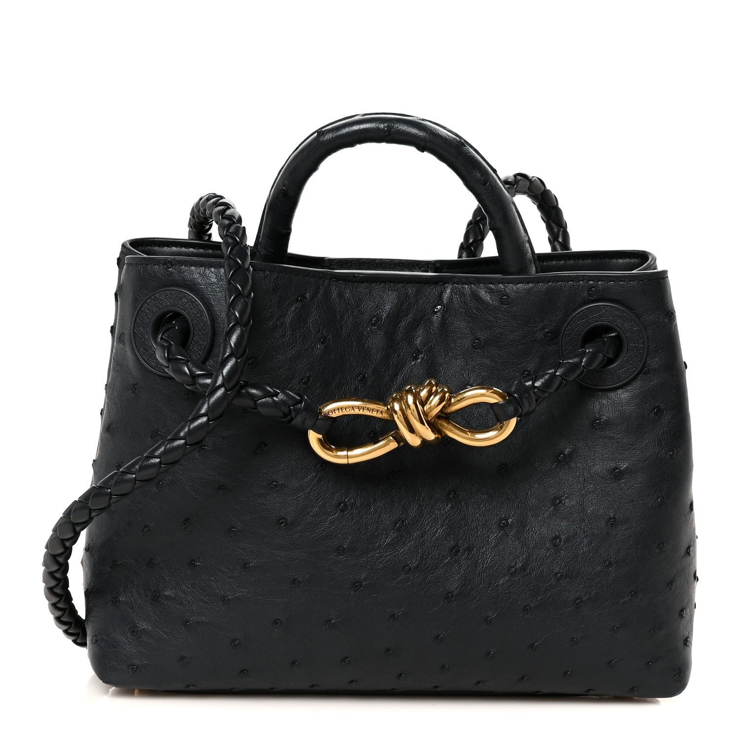 Bottega Veneta Bottega Veneta Ostrich Mini Andiamo Shoulder Bag Dark Blue