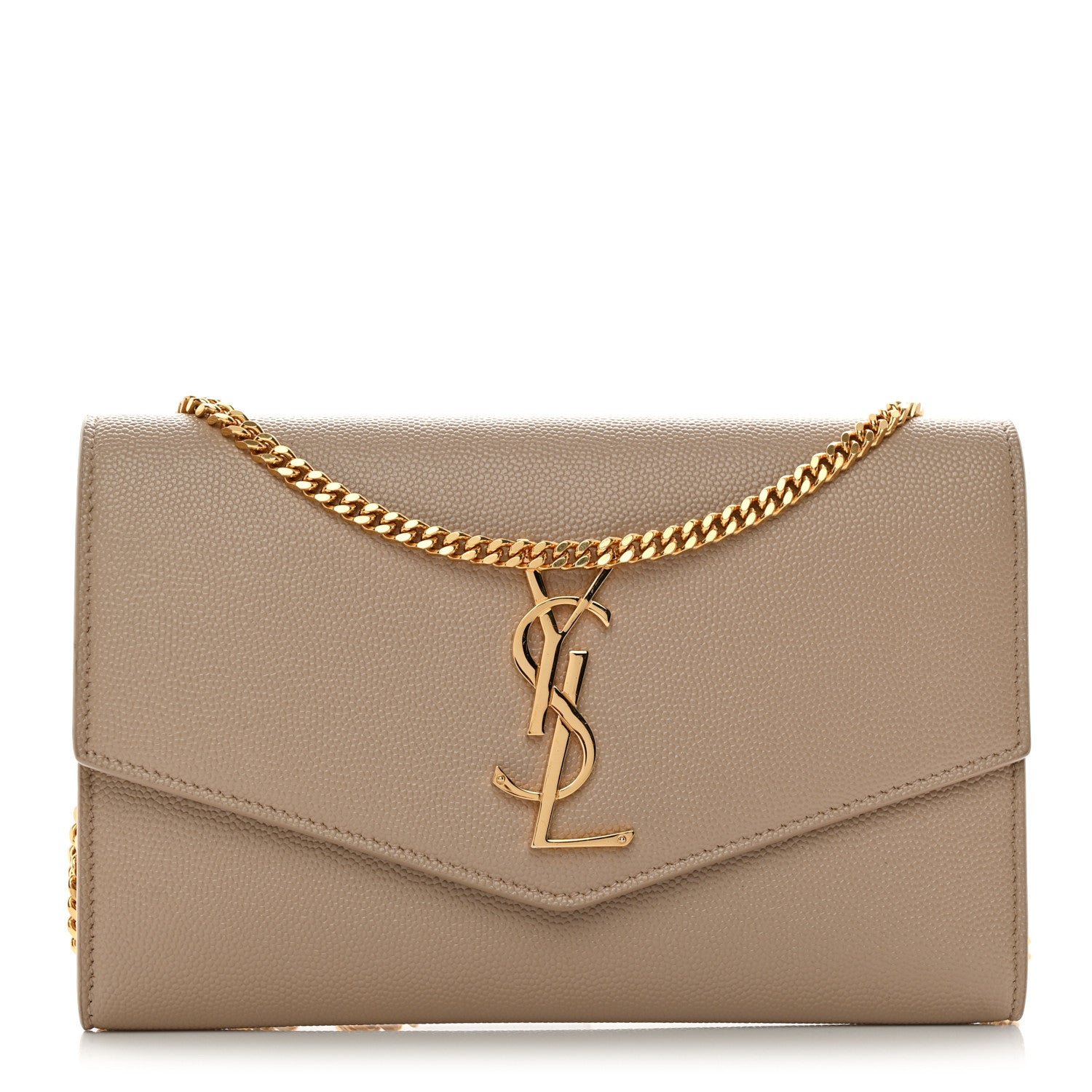 Saint Laurent Grain De Poudre Monogram Uptown Chain Wallet Dark Beige