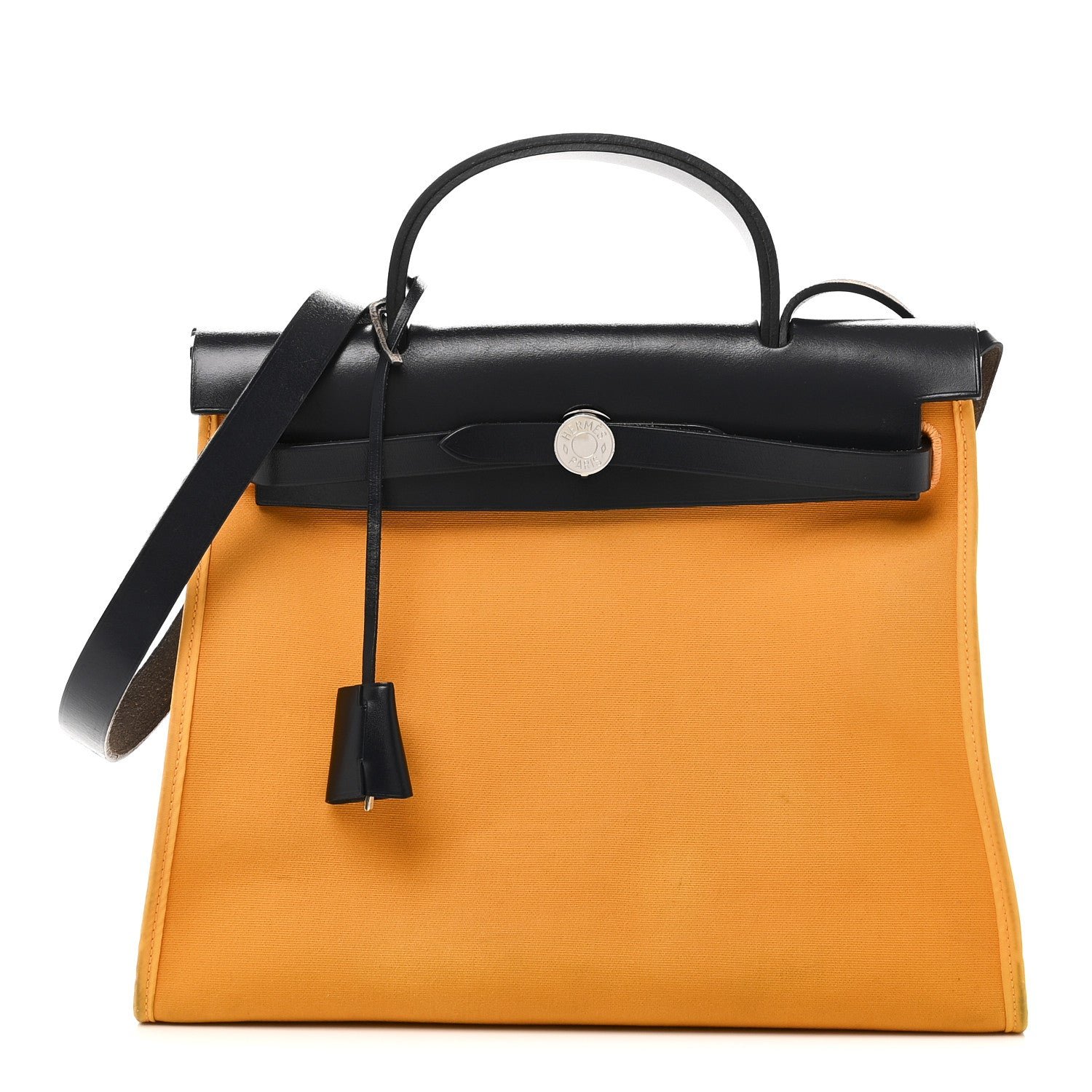 Hermes Vache Hunter Toile Herbag Zip 31 PM Jaune D'Or Bleu Izmir