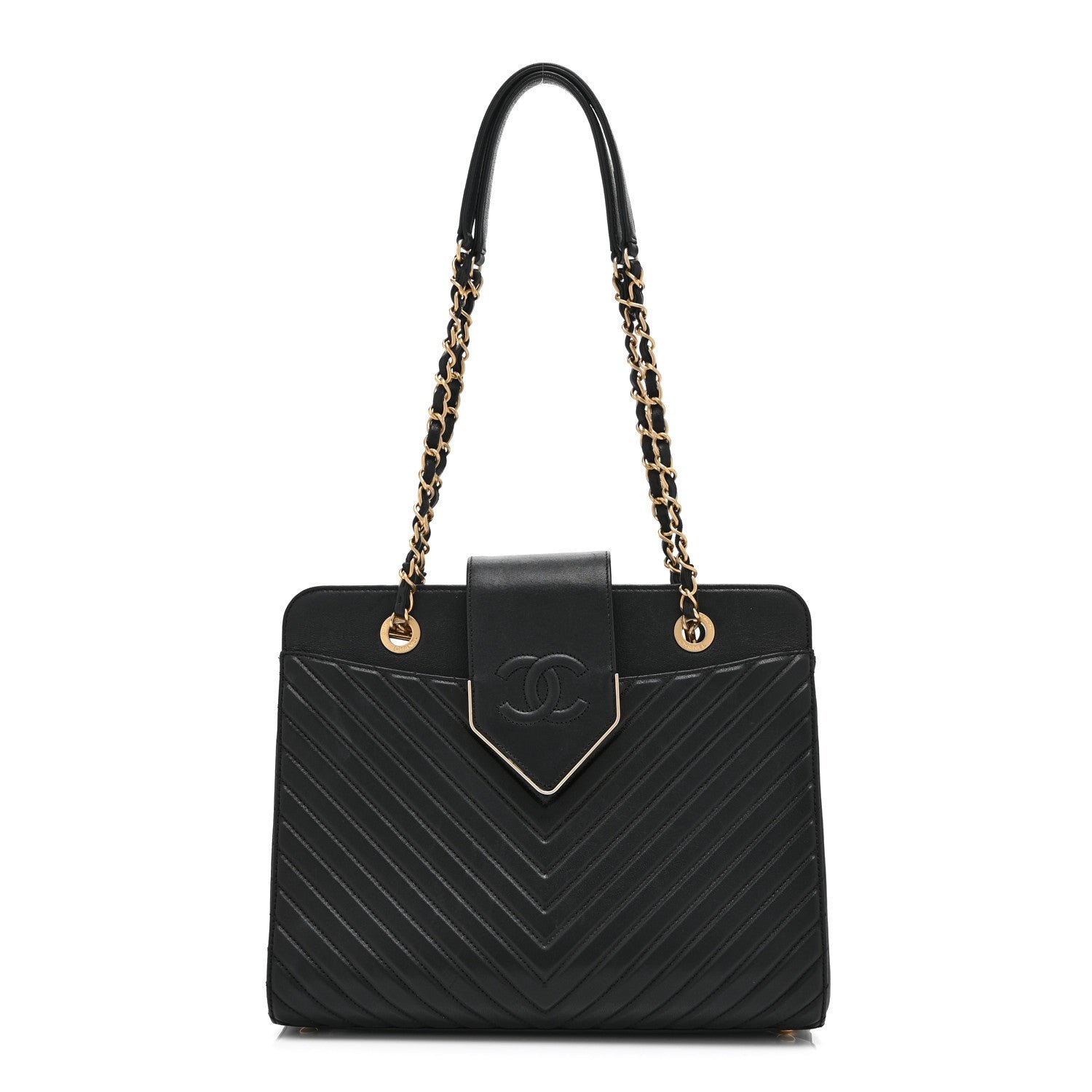 Chanel Shiny Sheepskin Chevron Quilted Collar and Tie Flap Black