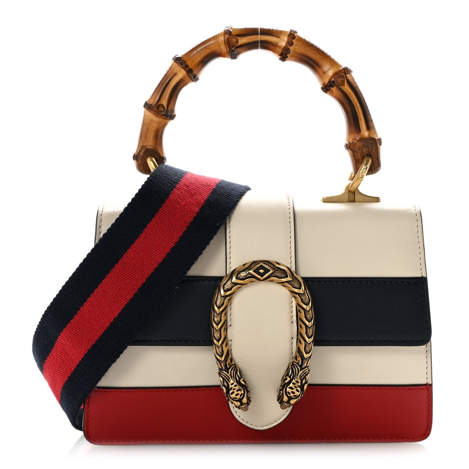 Gucci Calfskin Bamboo Web Mini Dionysus Top Handle Bag White Blue Hibiscus Red