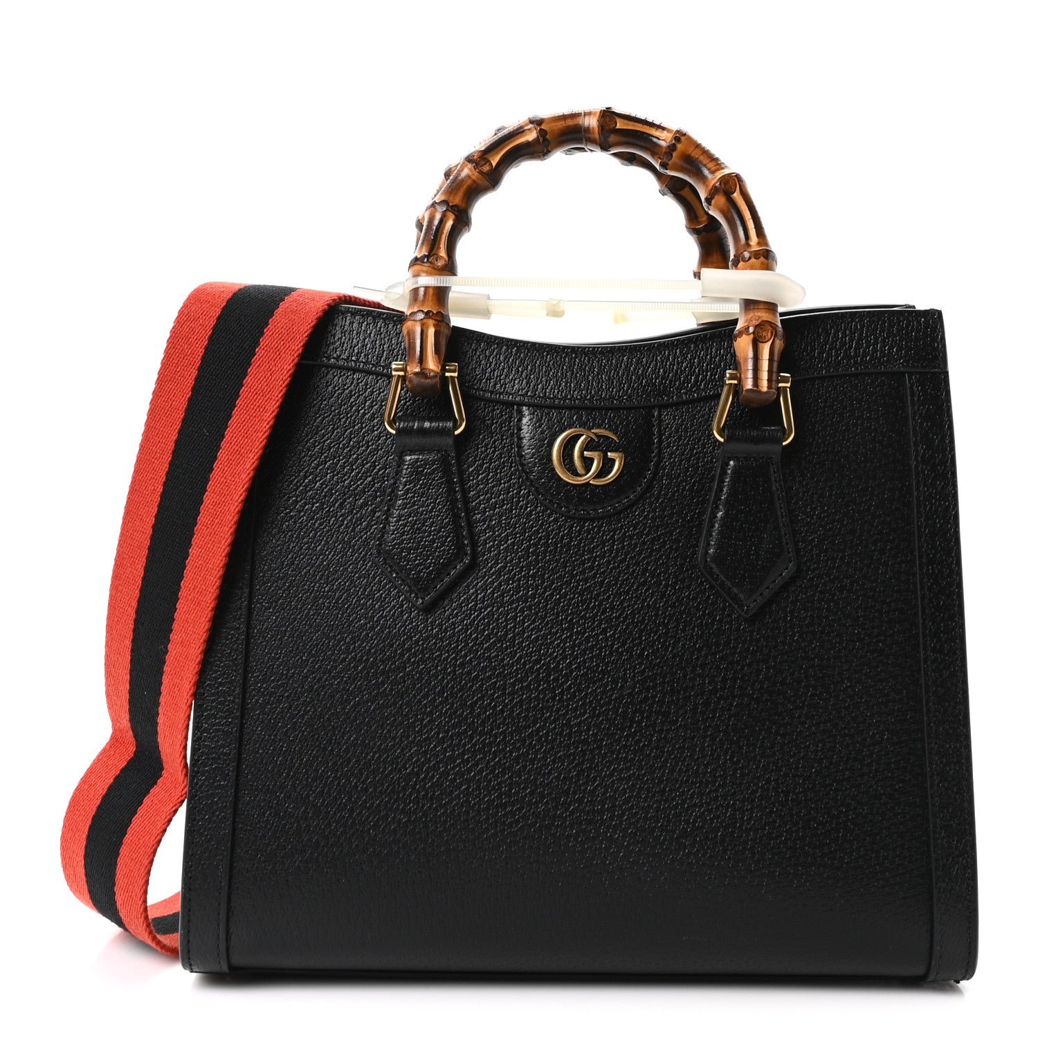Gucci Textured Dollar Calfskin Web Small Diana Tote Bag Black Dusty Grey