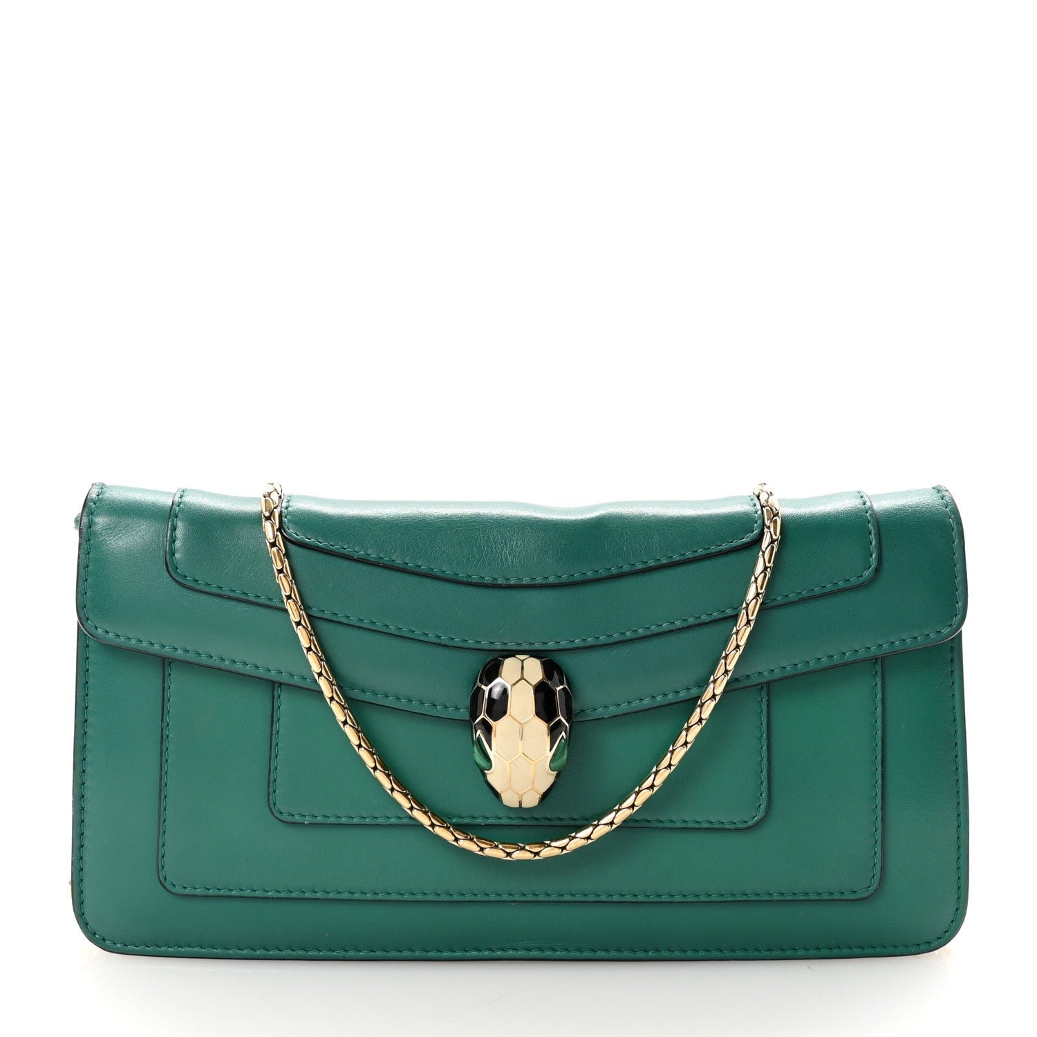 Bvlgari Bulgari Calfskin Serpenti Forever Flap Clutch  Emerald Green