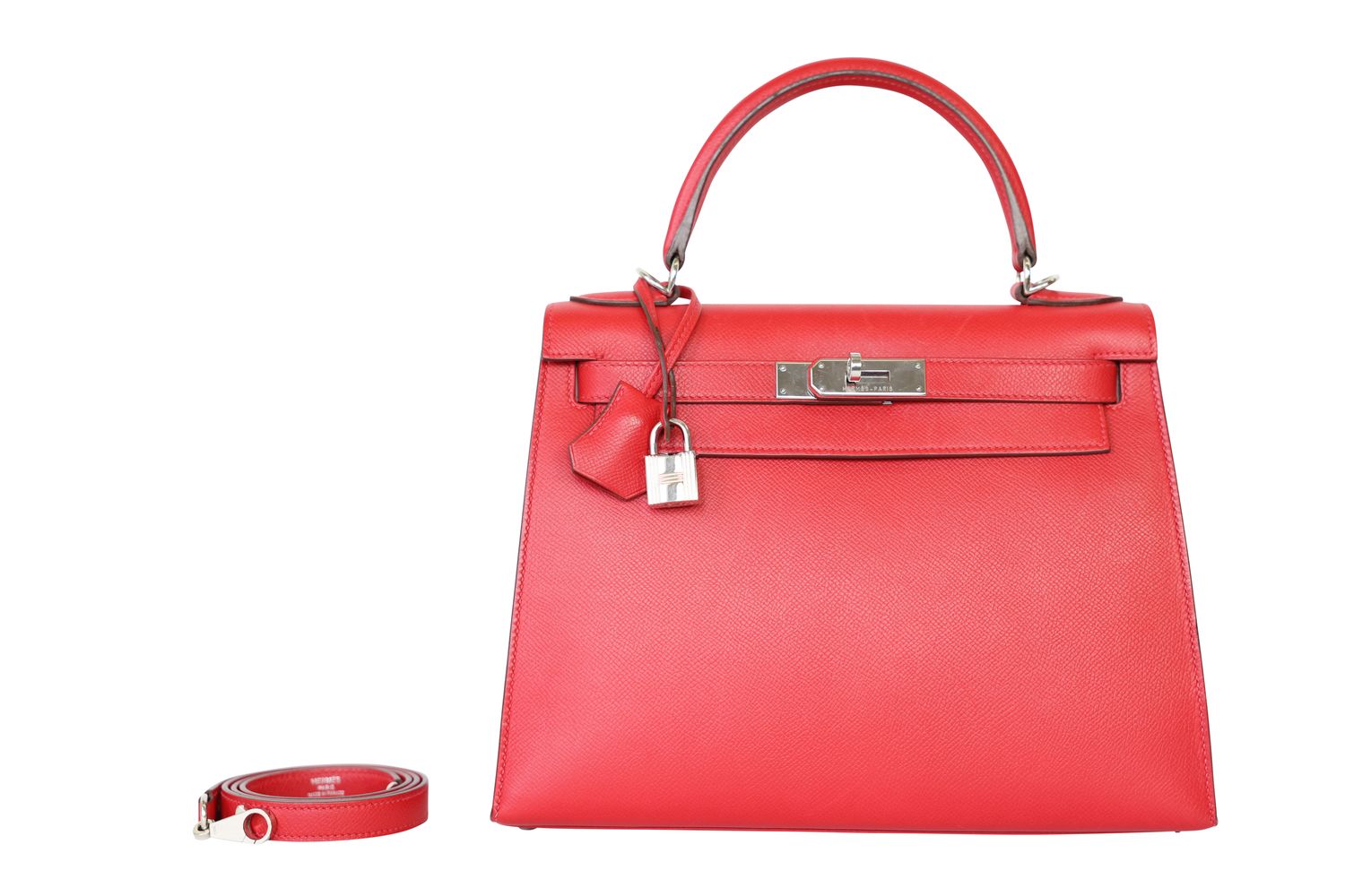 Hermes Hermes Kelly 28 Handbag, Rouge Casaque Red Epsom Leather and Palladium Hardware, P in Square 2012 Stamp, Preowned in Dustbag WA001