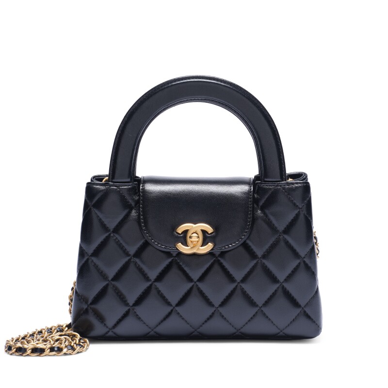 Black Lambskin Mini Kelly Shopper Gold Hardware, 2025