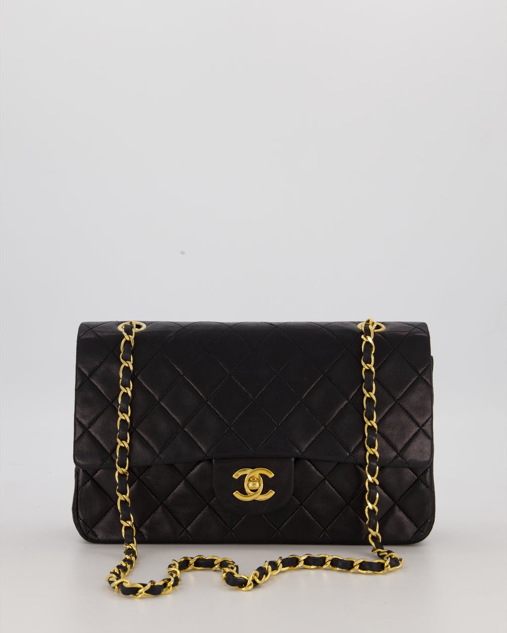 Chanel Vintage Black Medium Classic Double Flap Bag in Lambskin Leather with 24K Gold Hardware