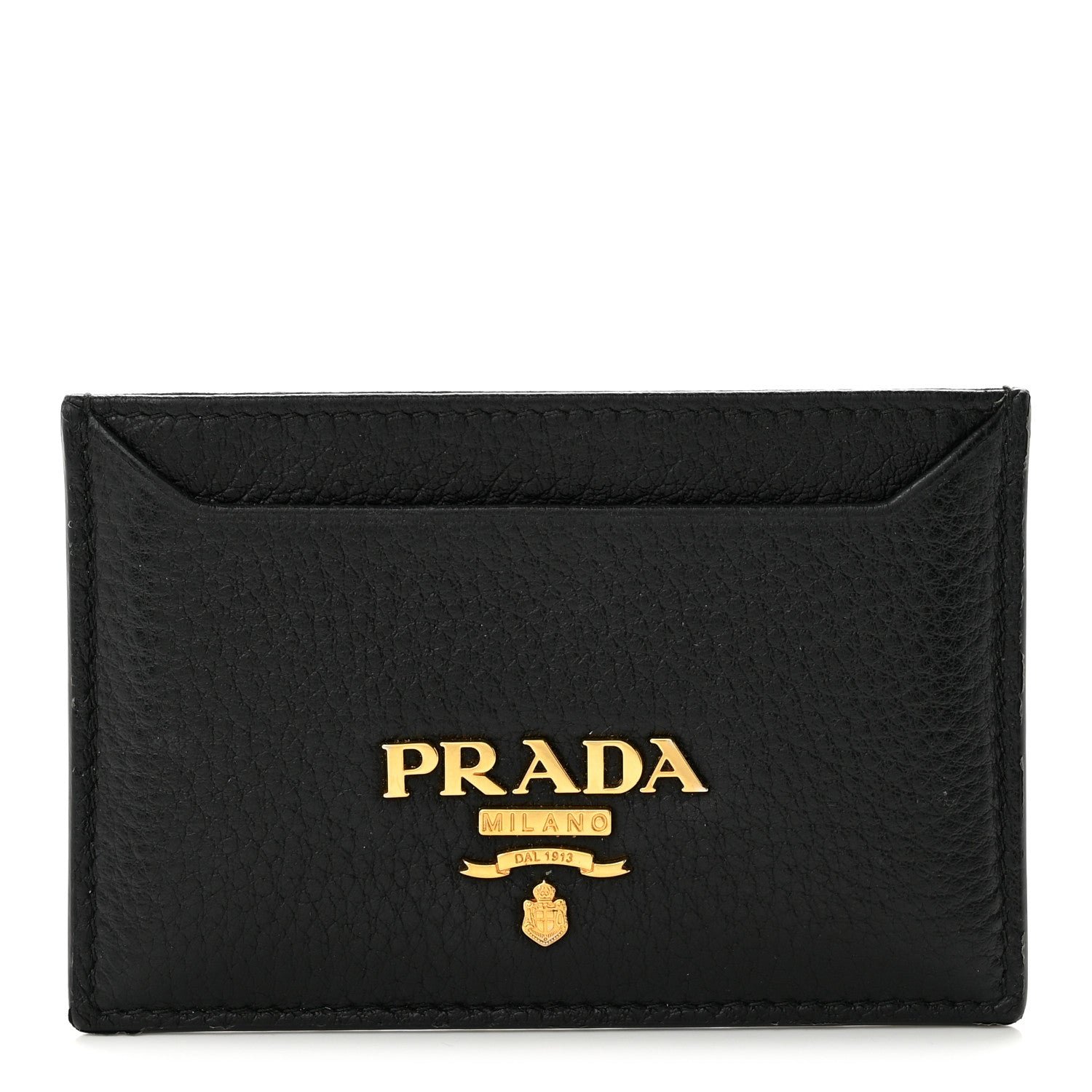 Prada Vitello Grain Metal Card Holder Black