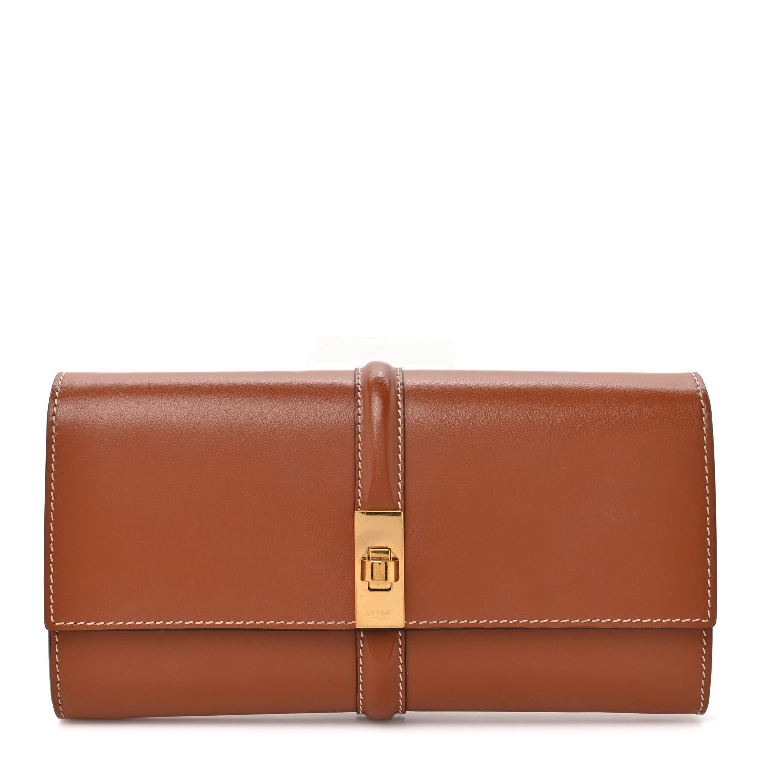 Celine Satinated Calfskin Long Tri-Fold Wallet Tan
