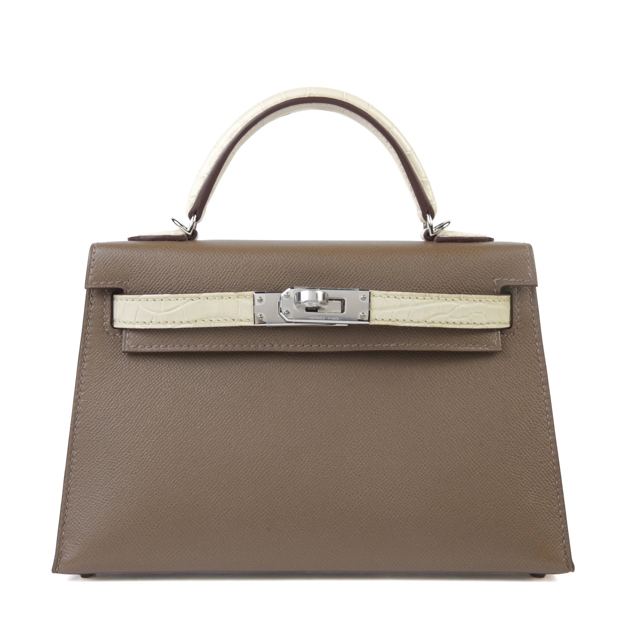 Brand New ( Rank N ) HERMÈS Mini Kelly II Beton (8L) Etoupe (18) Matte Alligator Madame Palladium hardware K (2025)