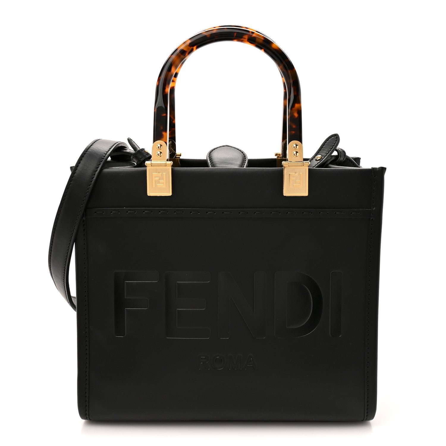 Fendi Fendi Vitello King Plexiglass Small Fendi Sunshine Shopper Tote Black