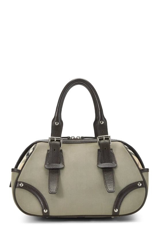 Brown Check Nylon Bowler Handbag