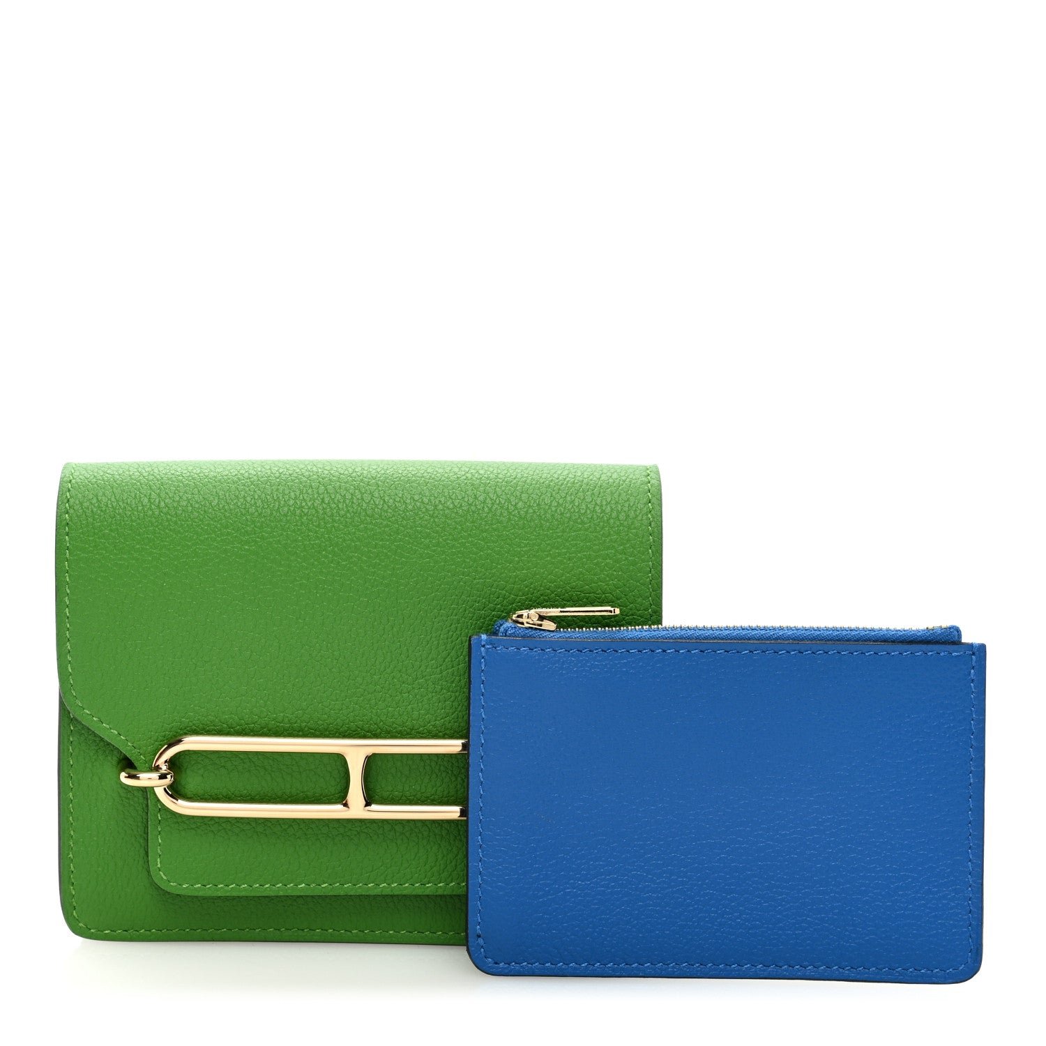 Hermes Evercolor Bi-color Roulis Slim Wallet Vert Yucca Bleu Hydra