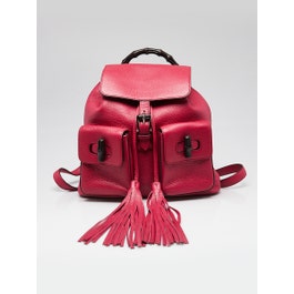 Gucci Pink Pebbled Leather Bamboo Backpack Bag