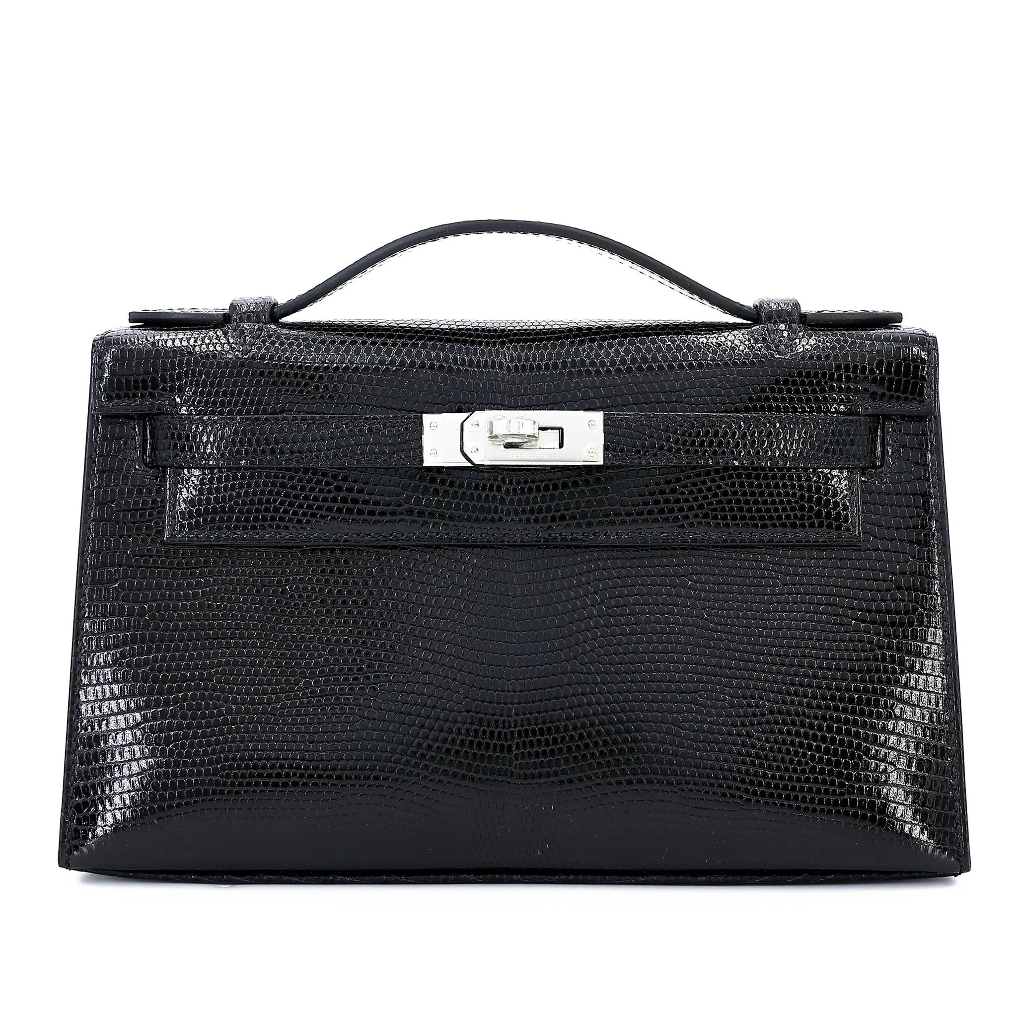 Brand New ( Rank N ) HERMÈS Kelly Pochette Noir (89) Shiny Lizard Palladium hardware K (2025)