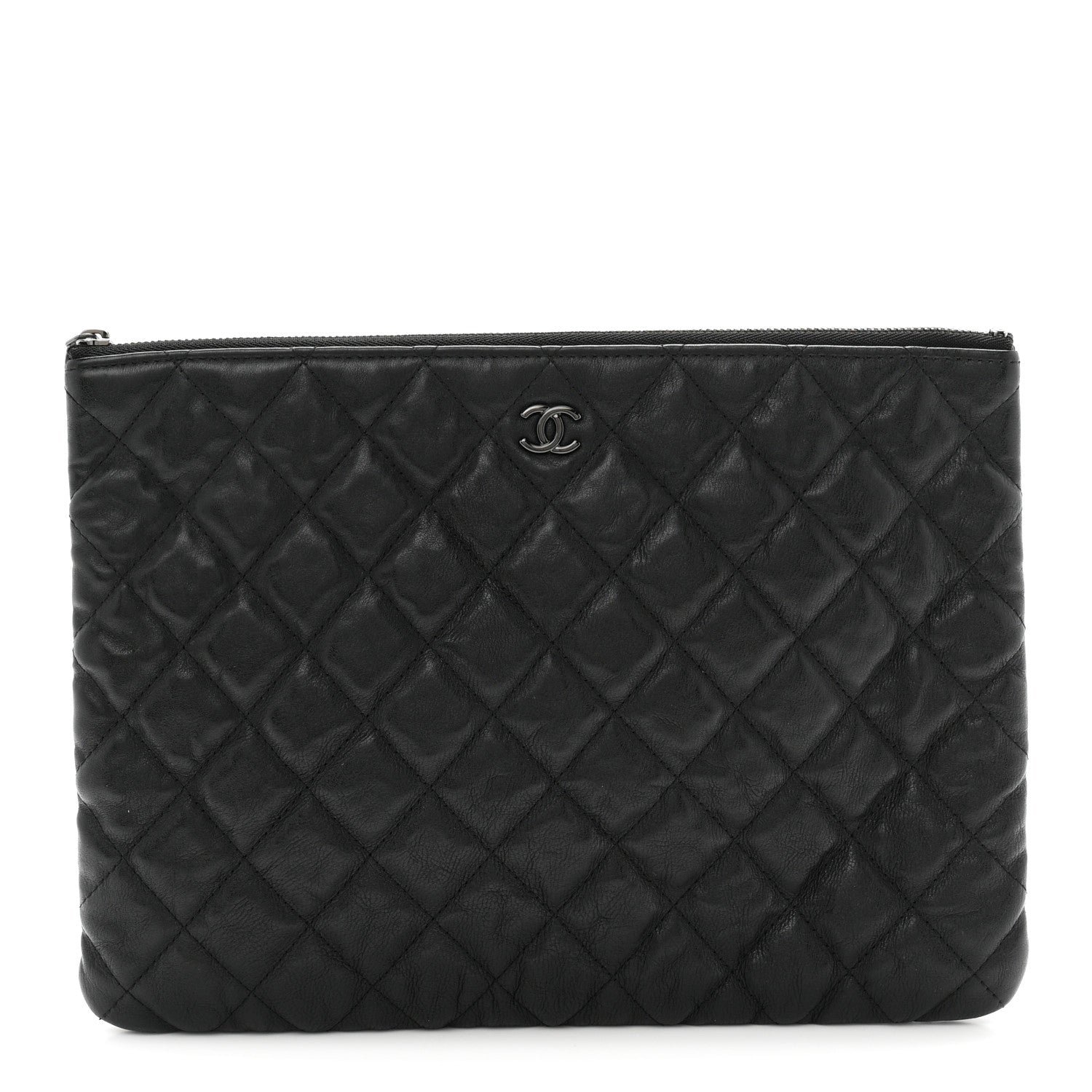 Chanel Crumpled Calfskin Quilted Medium Cosmetic Case So Black