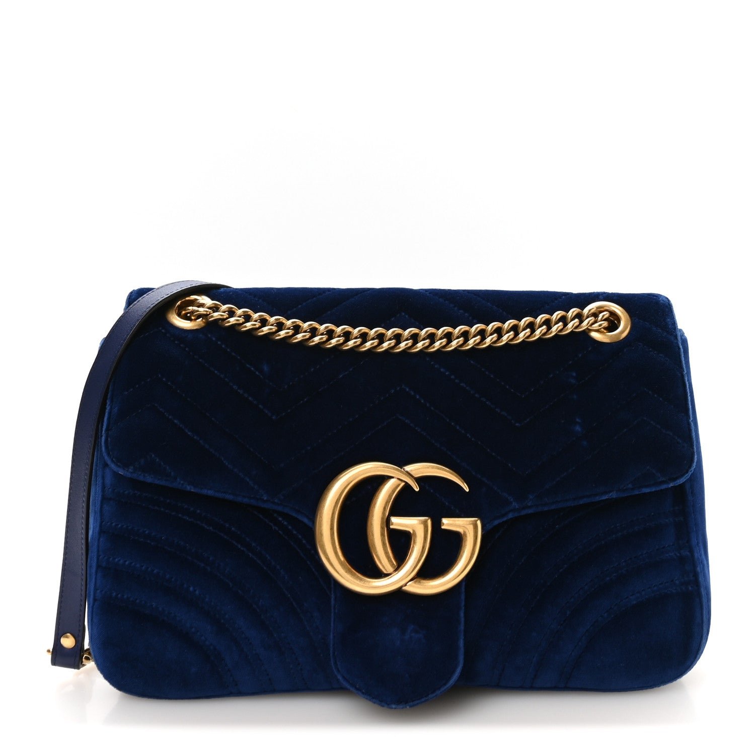 Gucci Velvet Matelasse Medium GG Marmont Shoulder Bag Cobalt Blue