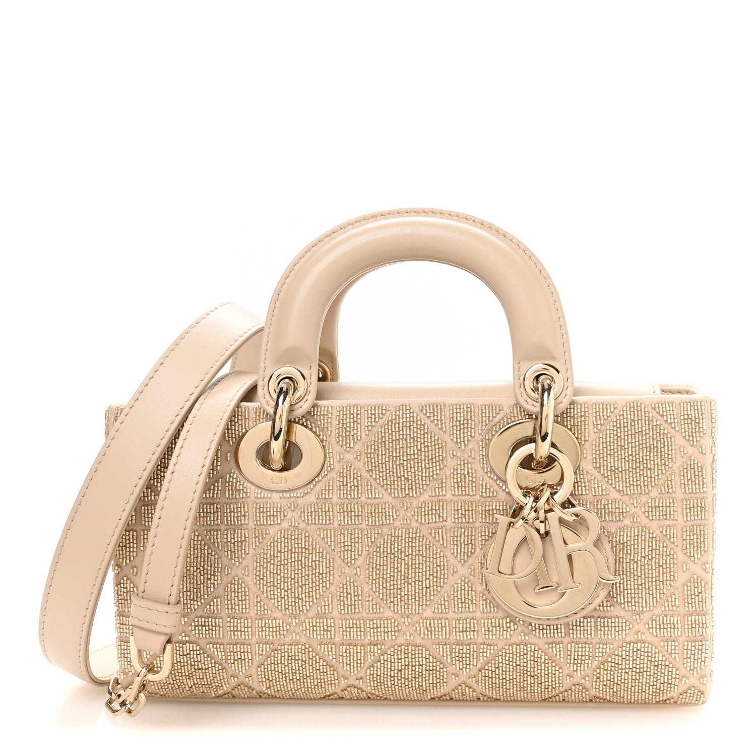 Christian Dior Lambskin Cannage Beaded Embroidered Micro Lady D-Joy Beige
