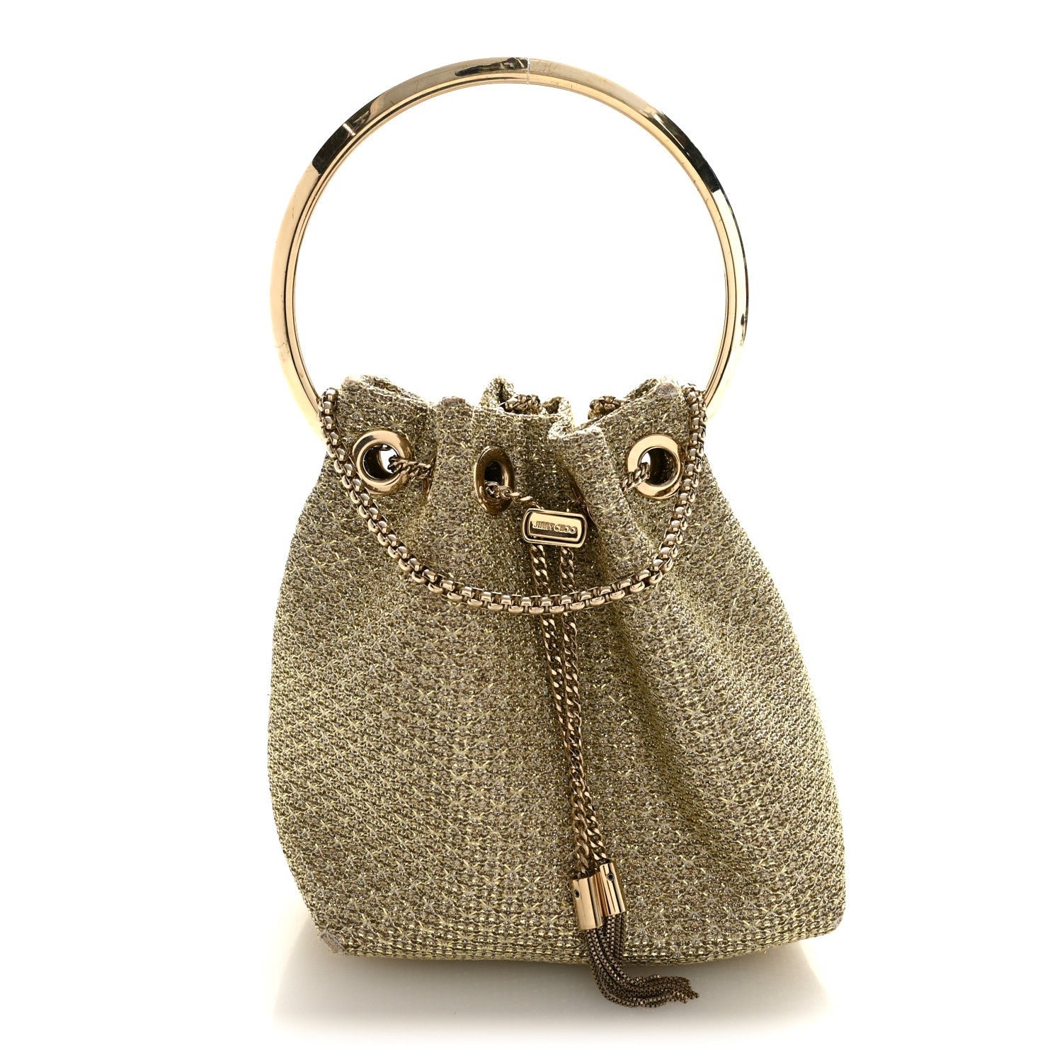Jimmy Choo Metallic Woven Bon Bon Bag Champagne