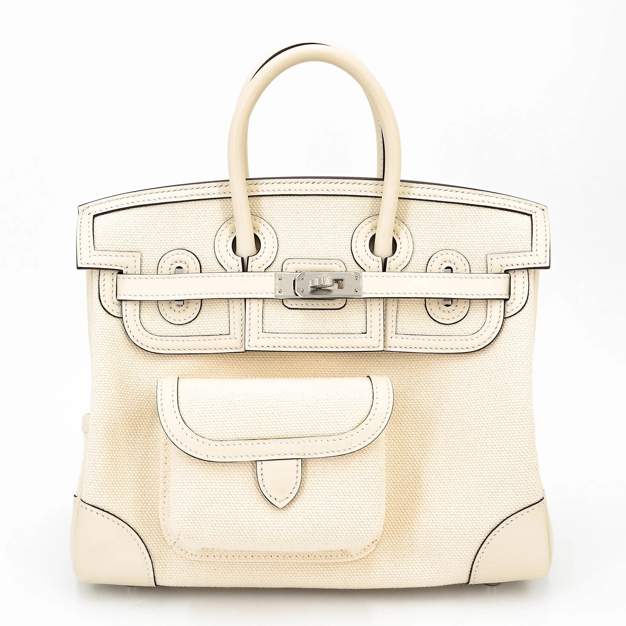 Excellent ( Rank SA ) HERMÈS Limited Edition Birkin Cargo 25 Nata (I2) Swift Toile Goeland canvas Palladium hardware U (2022)