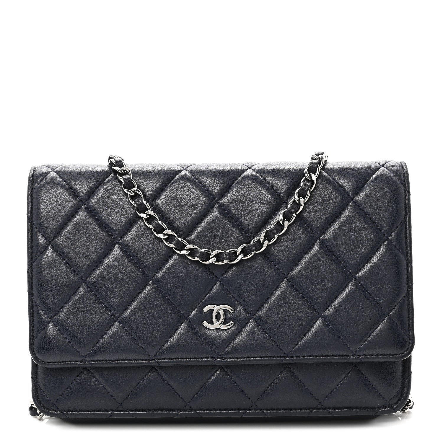 Chanel Lambskin Quilted Wallet On Chain WOC Navy Blue