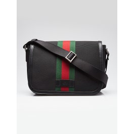 Gucci Gucci Black Canvas Techno Web Flap Messenger Bag