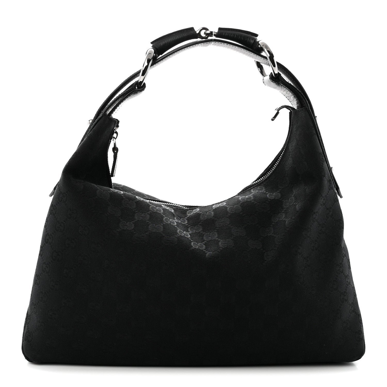 Gucci Monogram Medium Horsebit Chain Hobo Black