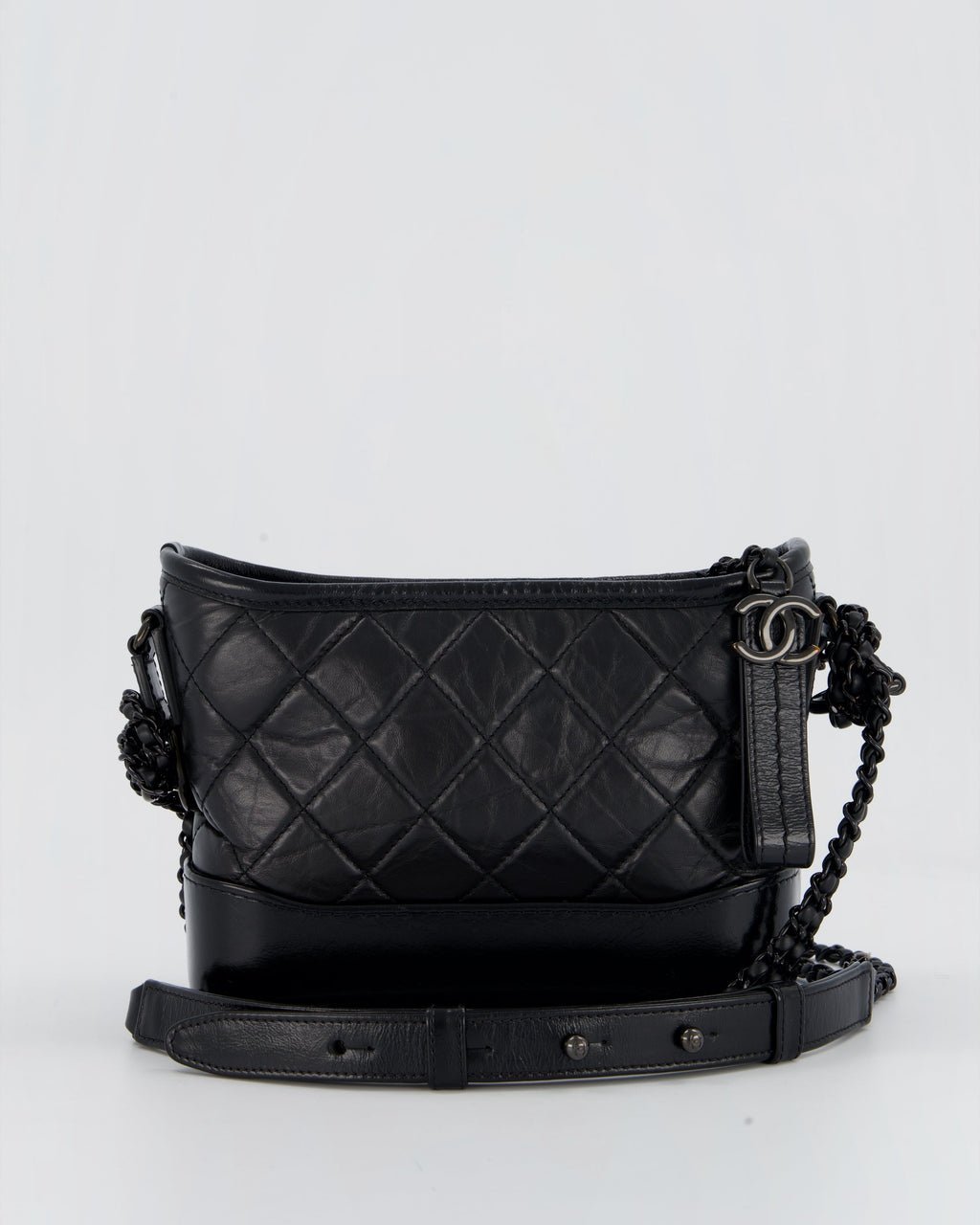 Chanel Chanel Black Small Gabrielle Bag in Calfskin Leather With So Black Hardware