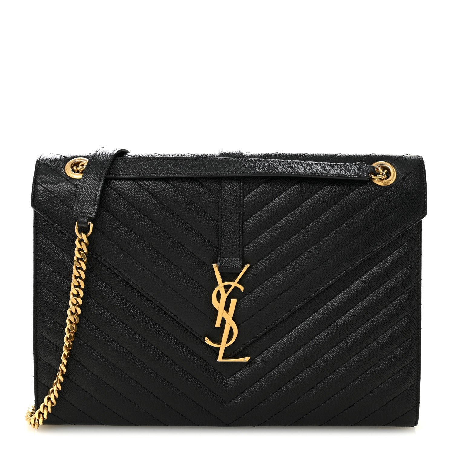 Saint Laurent Grain De Poudre Matelasse Chevron Large Monogram Satchel Black