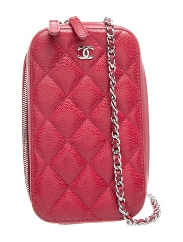 Quilted Caviar Phone Holder Wallet on Chain