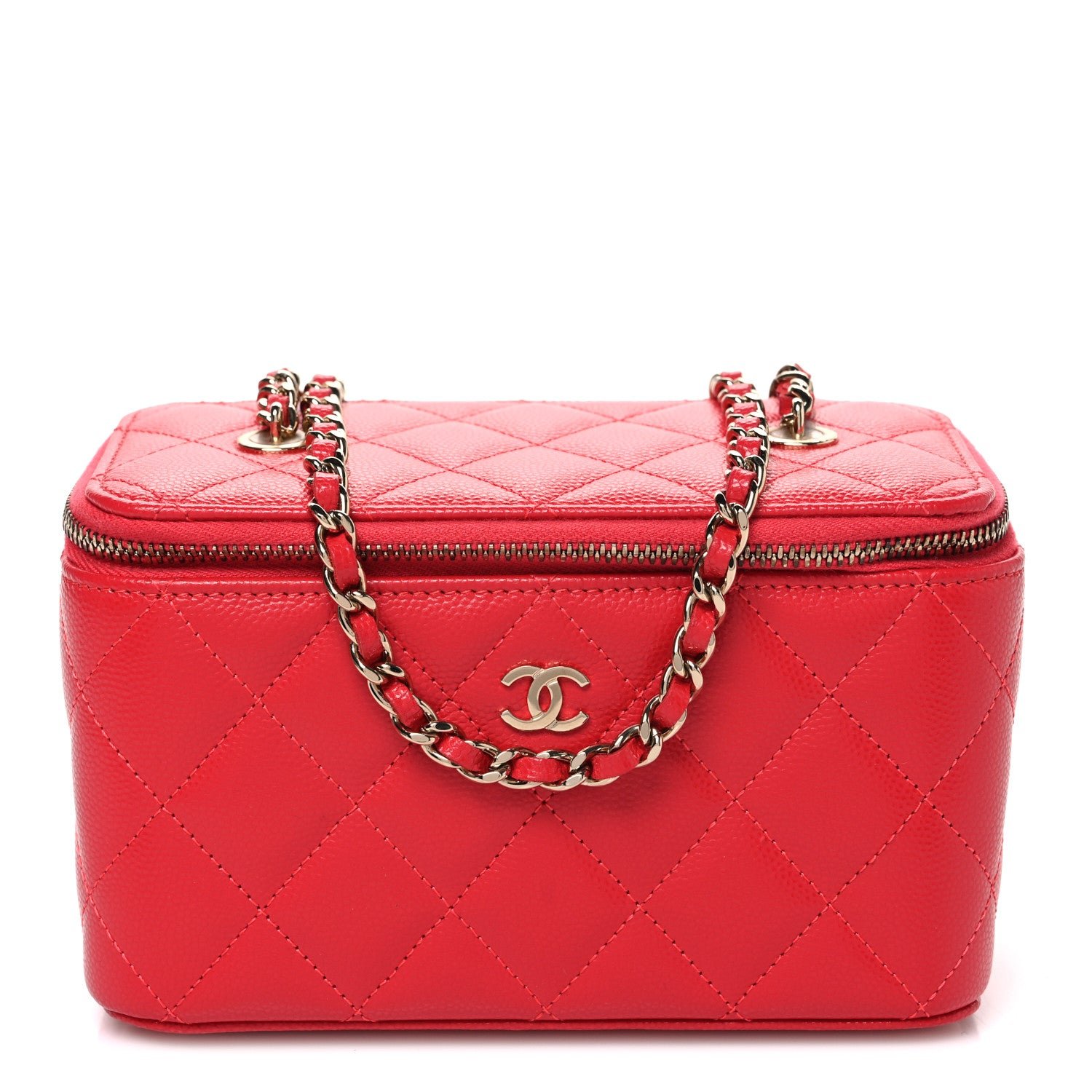 Chanel Caviar Quilted Small Vanity Case With Chain Red