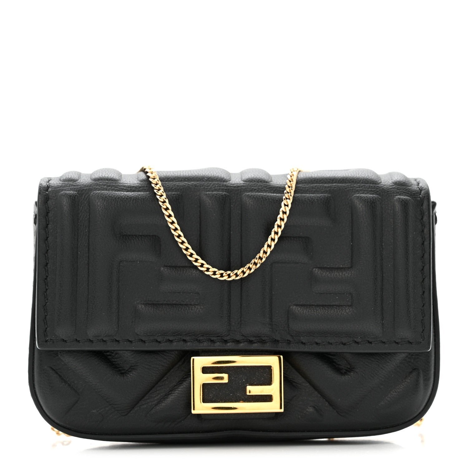 Fendi Nappa Matisse FF Embossed Nano Baguette Charm Black