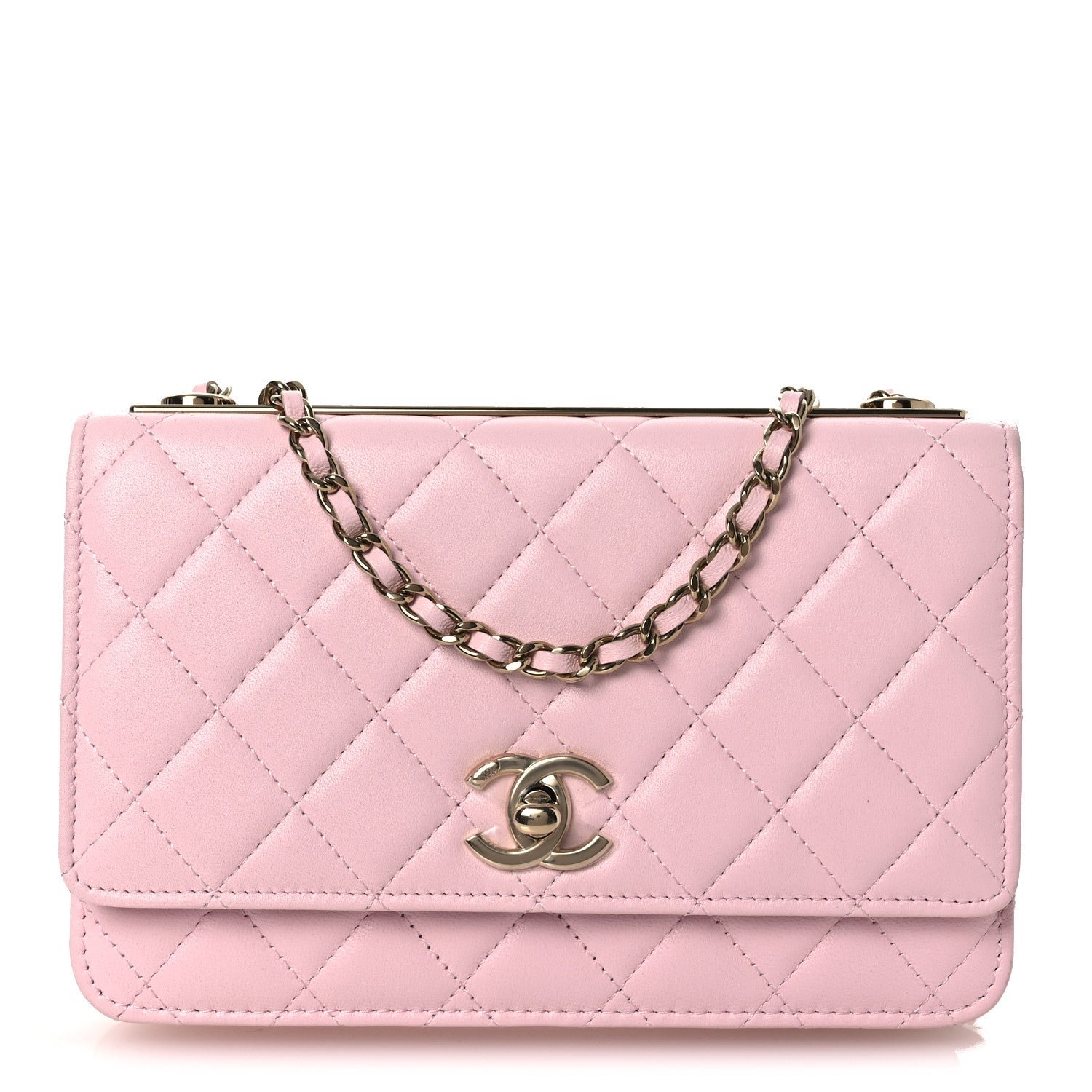 Chanel Lambskin Quilted Trendy Chain CC Wallet On Chain WOC Light Pink