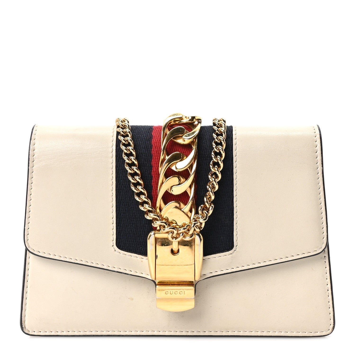 Gucci Calfskin Super Mini Sylvie Chain Shoulder Bag White
