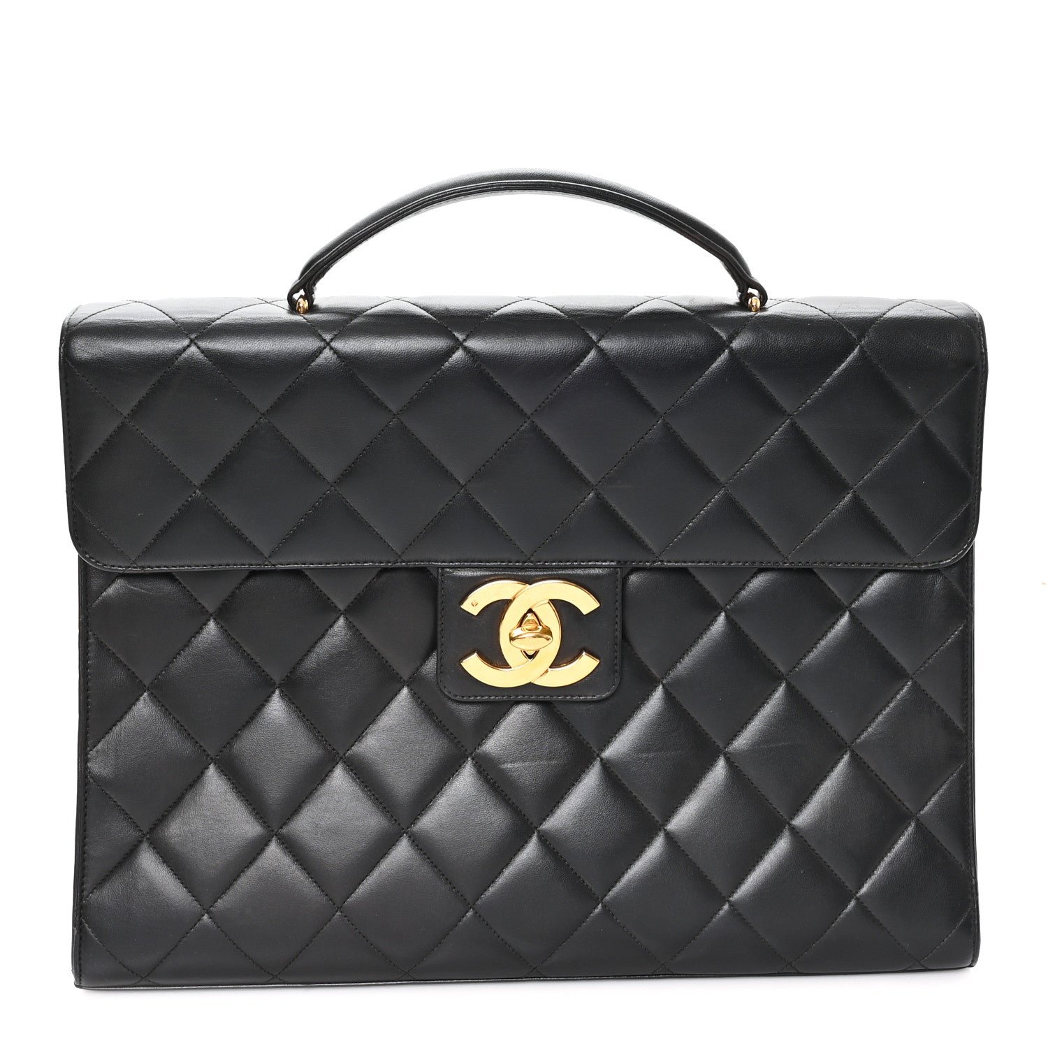 Chanel Lambskin Quilted Briefcase Laptop Bag Black