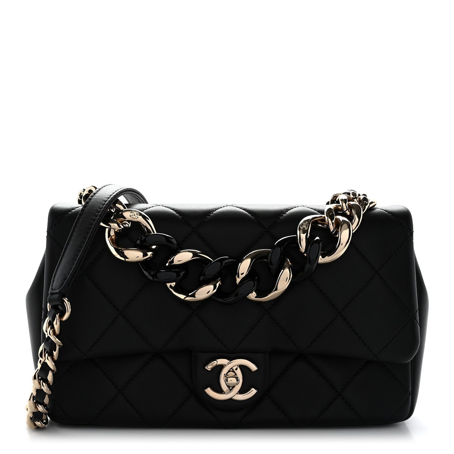 Chanel Lambskin Quilted Resin Bi-Color Chain Flap Bag Black