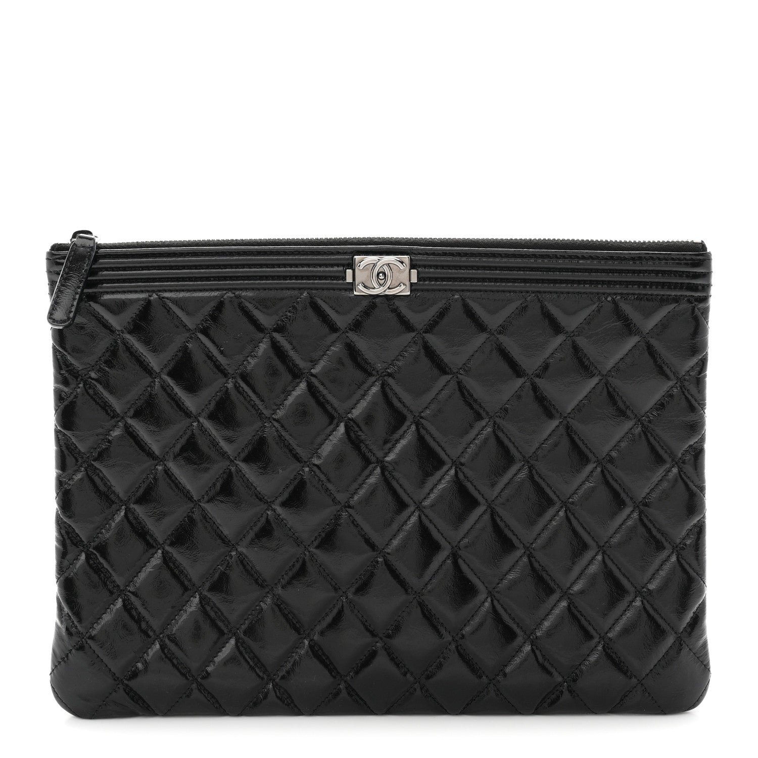 Chanel Patent Calfskin Quilted Medium Boy Cosmetic Case Black
