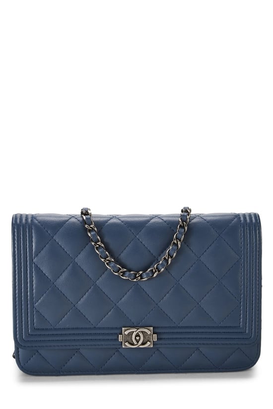 Blue Quilted Lambskin Boy Wallet on Chain (WOC)
