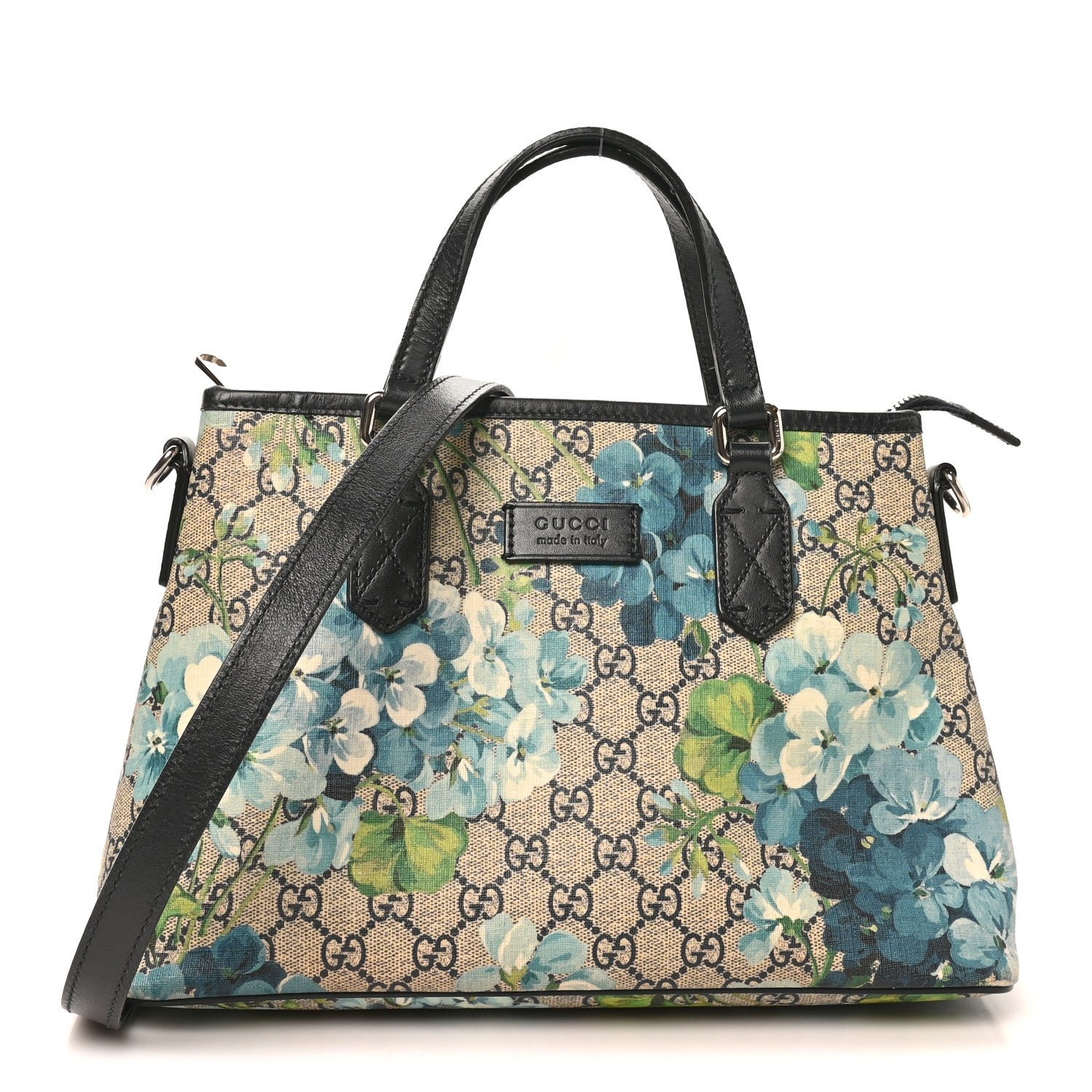 Gucci GG Supreme Monogram Blooms Small Zippered Tote Blue