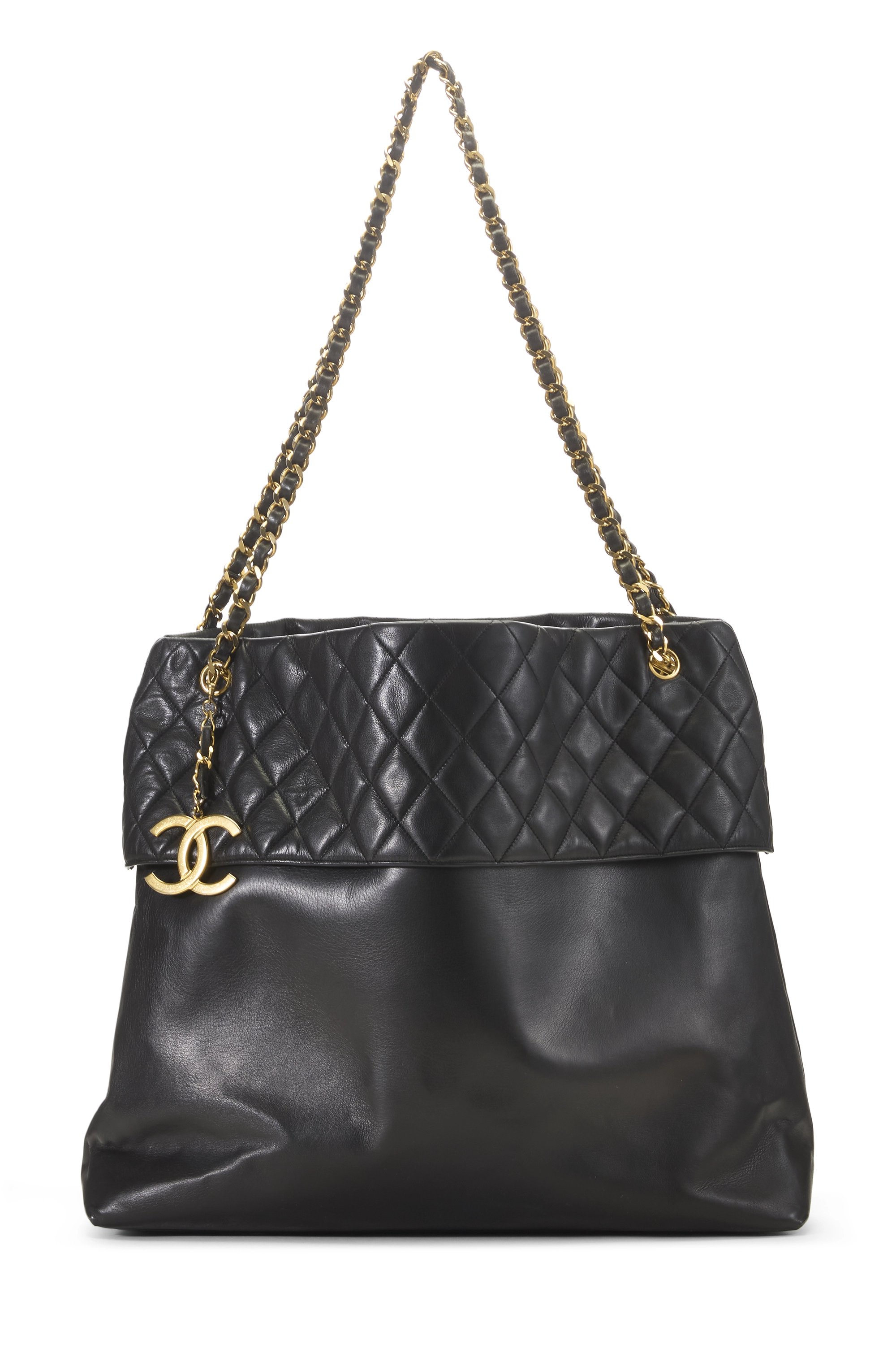 Black Calfskin 'CC' Charm Shopping Tote