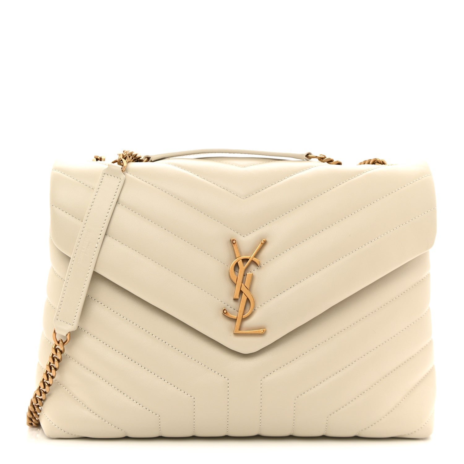 Saint Laurent Calfskin Y Quilted Monogram Medium Loulou Chain Satchel Crema Soft
