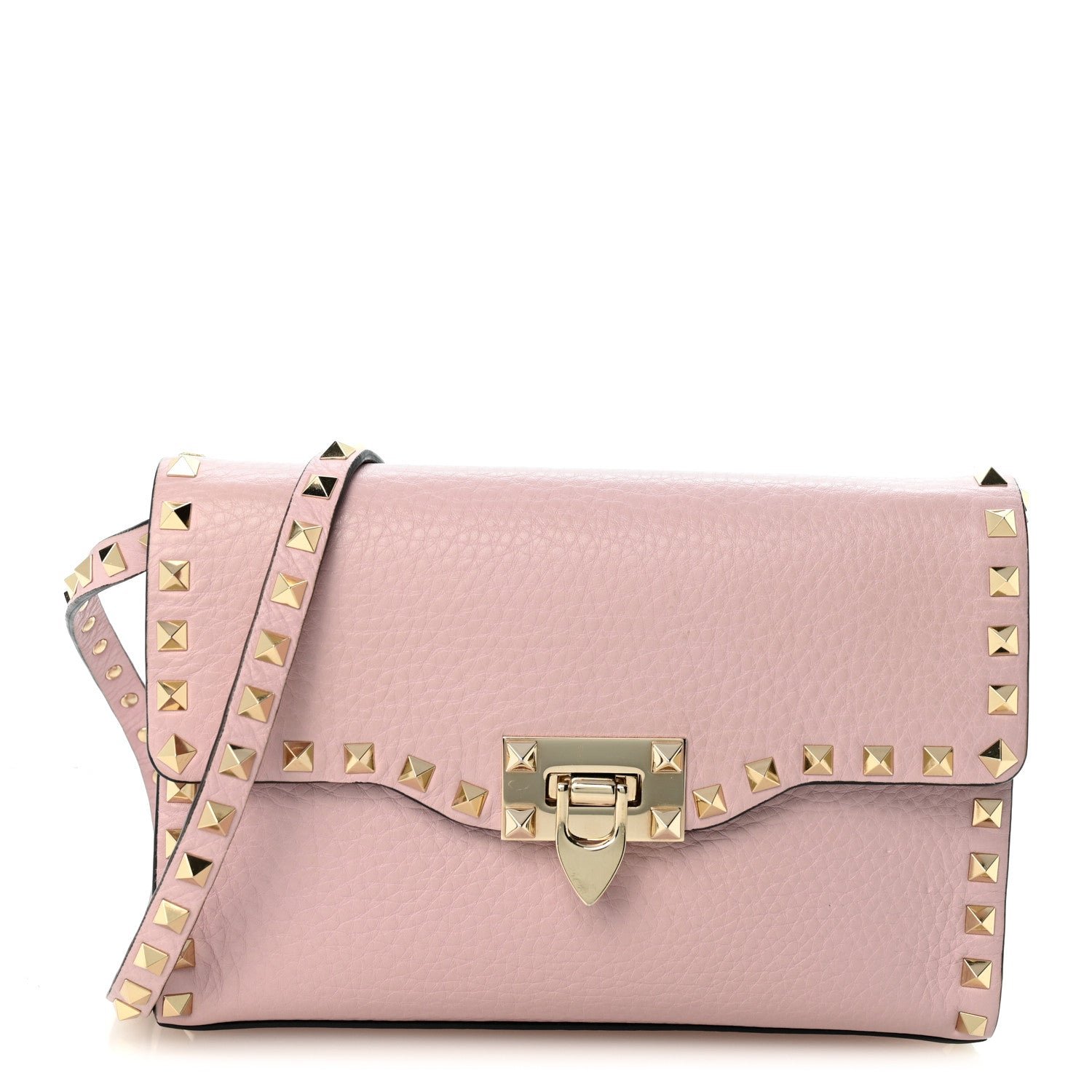 Valentino Garavani Pebbled Calfskin Medium Rockstud Flip Lock Crossbody Bag Loto