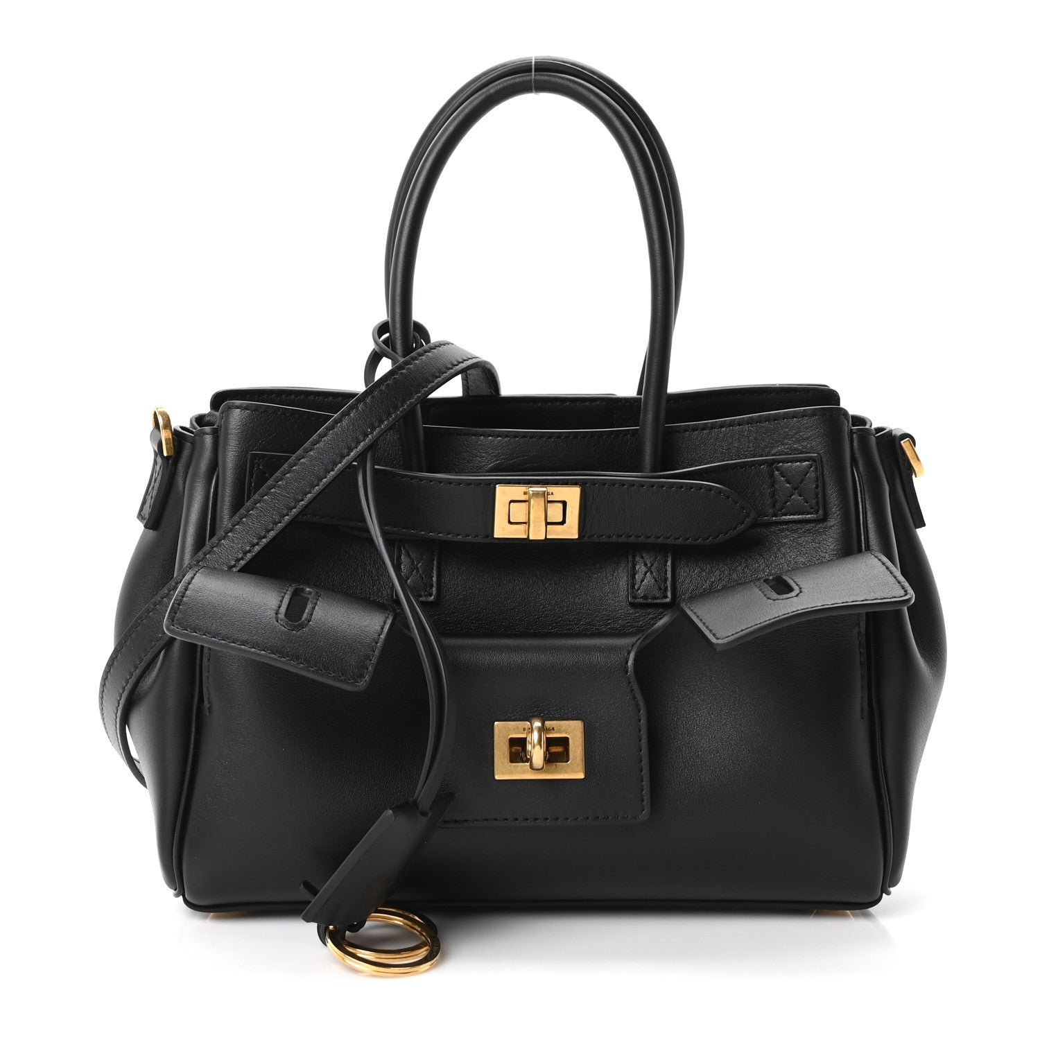 Balenciaga Smooth Calfskin Mini Bel Air Carry All Bag Black