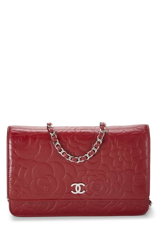 Red Lambskin Camellia Wallet on Chain (WOC)