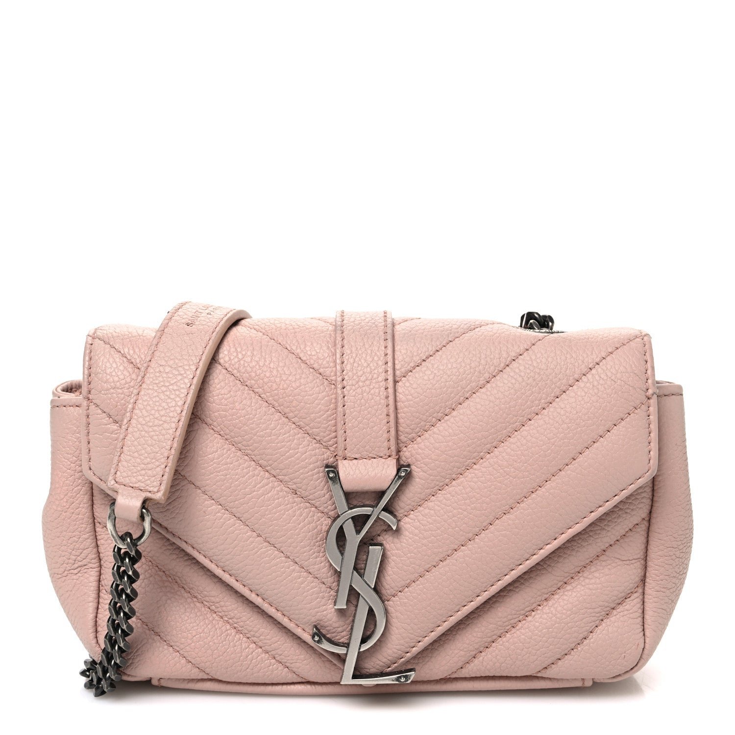 Saint Laurent Sheepskin Matelasse Monogram Classic Baby Chain Bag Pale Pink