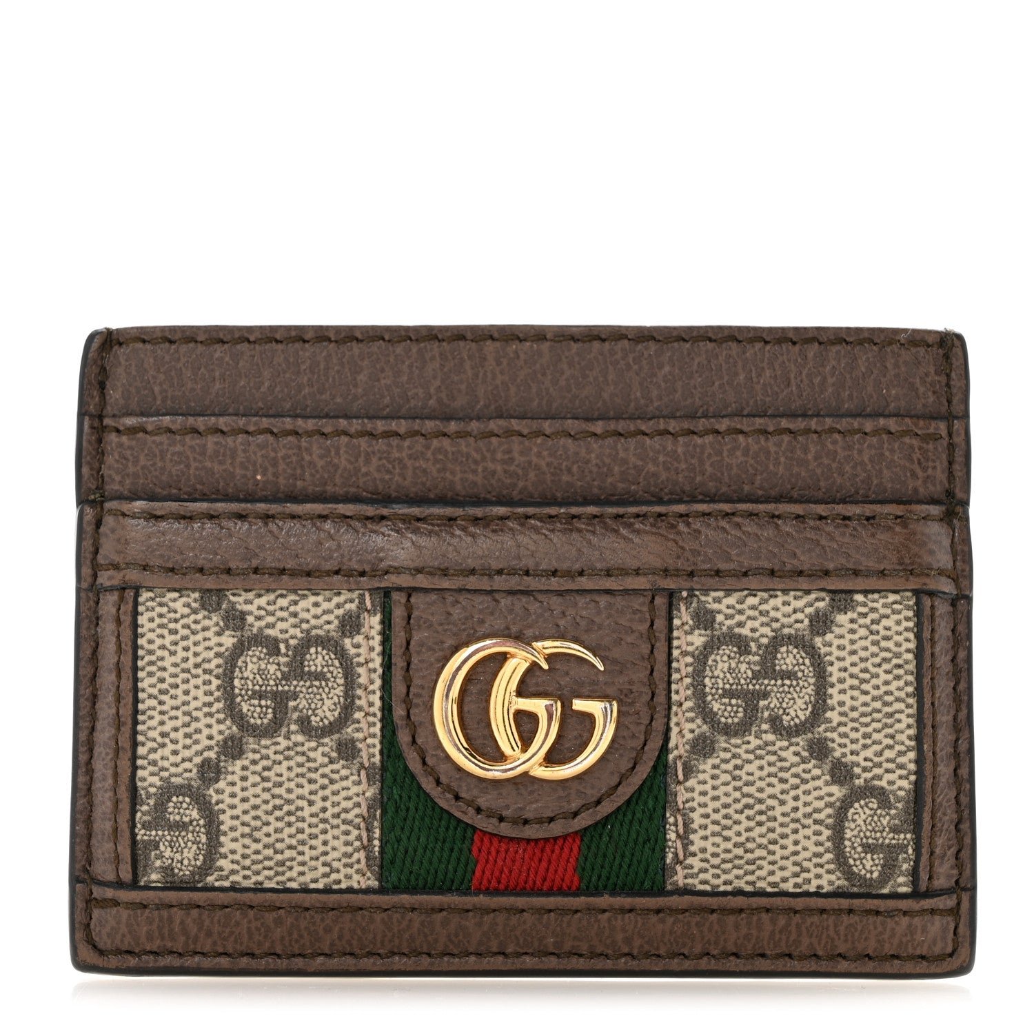 Gucci GG Supreme Monogram Textured Dollar Calfskin Ophidia Card Holder Beige Ebony New Acero